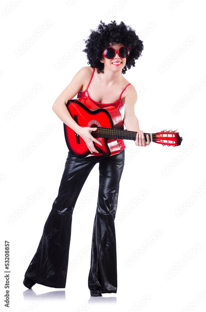 Young singer with afro cut and guitar Young singer with afro cut and guitar