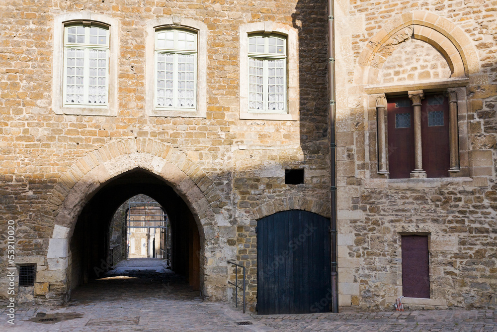 urban yard in historic centerof Boulogne, France urban yard in historic centerof Boulogne, France