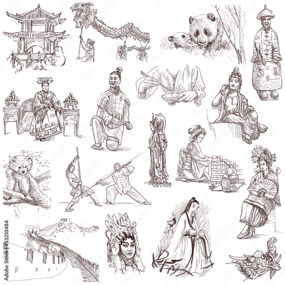 Chinese collection - full sized hand drawings on white