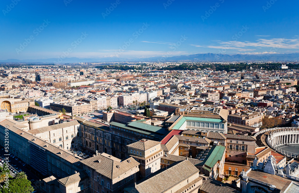 above view on center of Rome city,