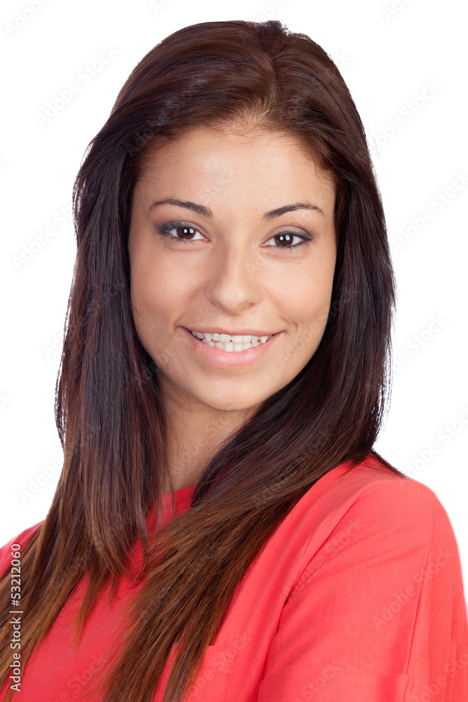 Attractive brunette girl dressed in red Attractive brunette girl dressed in red