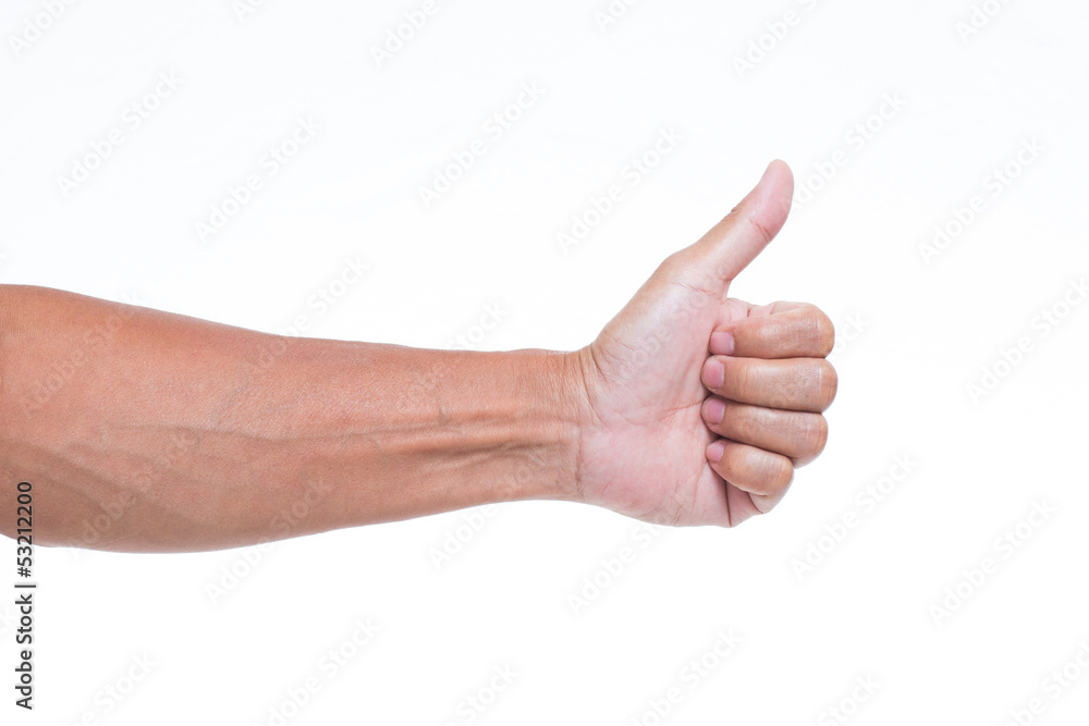 Man hand showing thumbs up sign isolated on white background Man hand showing thumbs up sign isolated on white background