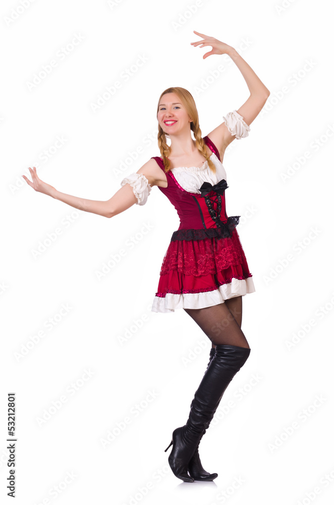 Oktoberfest concept with woman on white Oktoberfest concept with woman on white