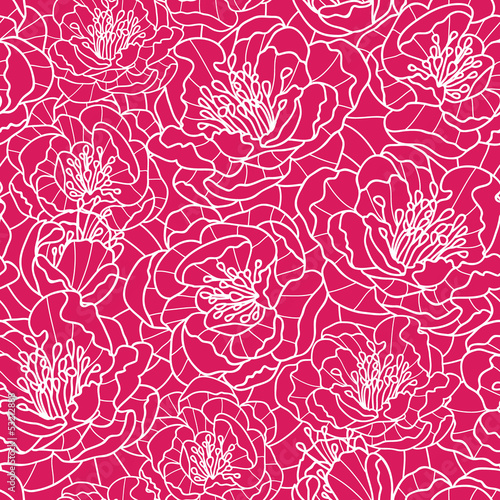 Fototapeta Naklejka Na Ścianę i Meble -  Vector vibrant red lace flowers elegant seamless pattern