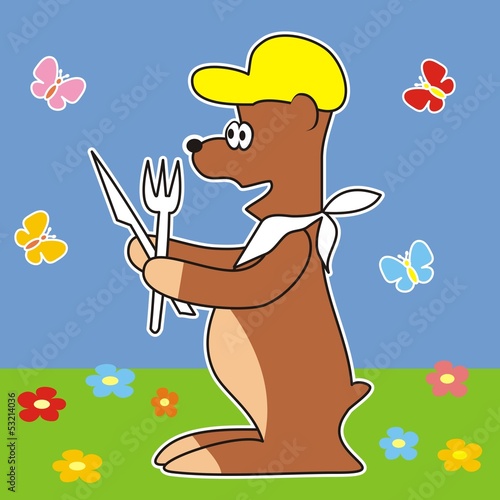 teddy bear and cutlery