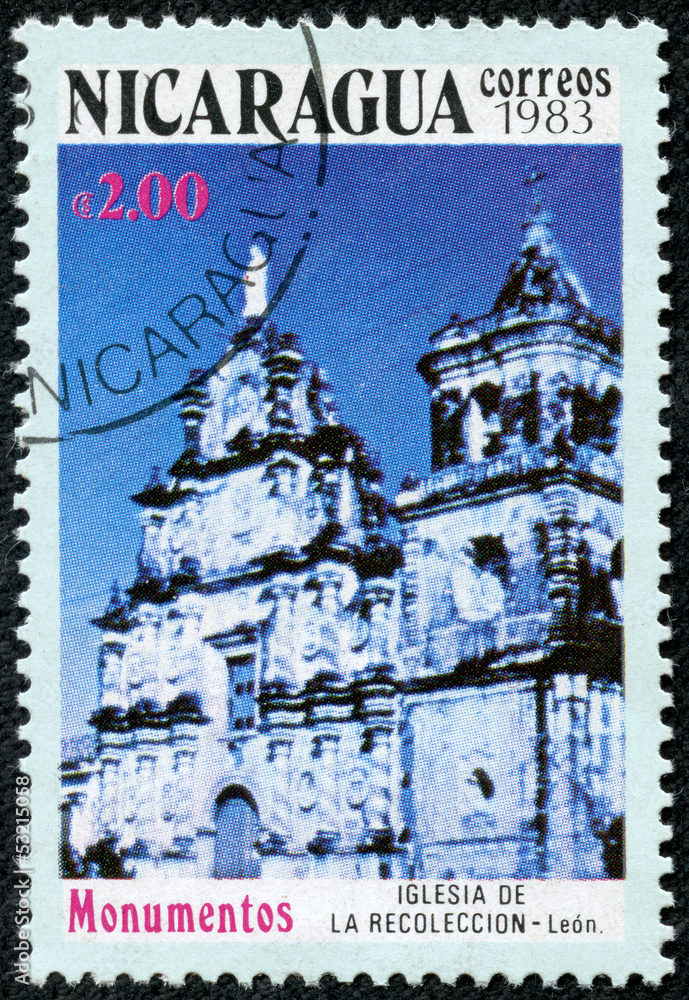 stamp shows the church of the compilation in Leon