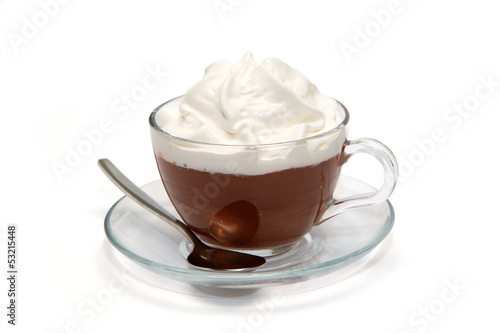 Hot chocolate with cream in glass cup