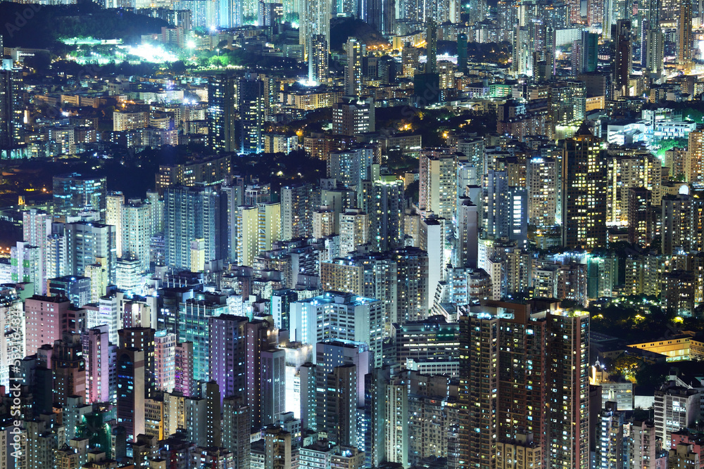 Crowded downtown building in Hong Kong Crowded downtown building in Hong Kong