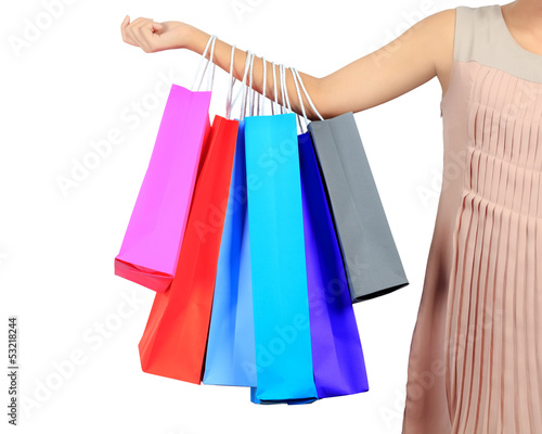 Isolated Young Asian Woman With colorful Shopping Bags