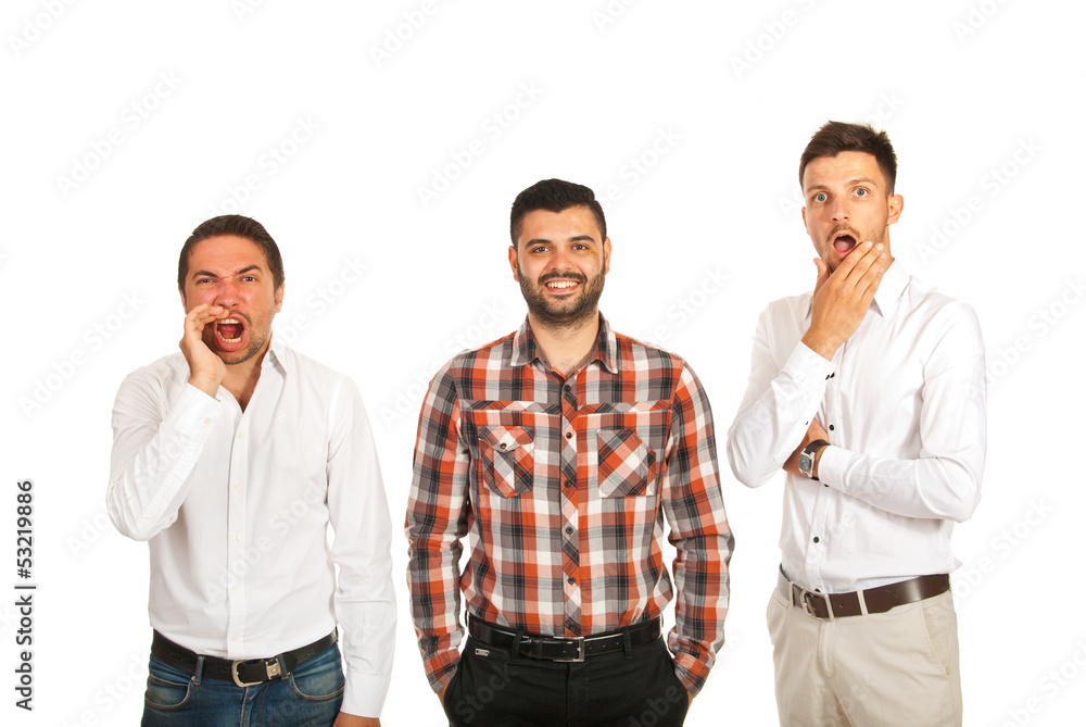 Angry,happy and scared business men Angry,happy and scared business men
