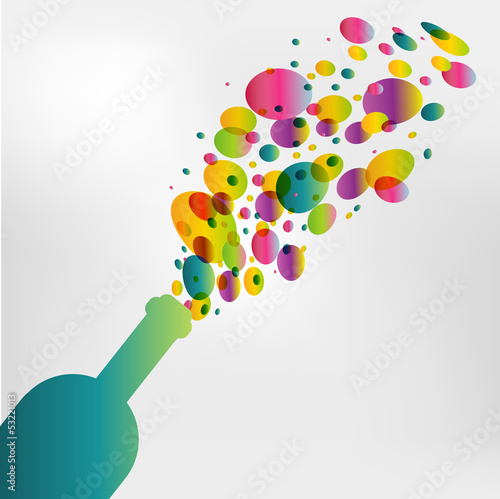 Colorfull circle background. Wine bottle explosion.
