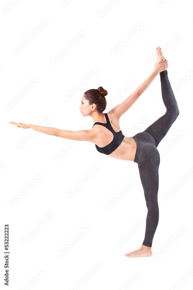 Young Woman Yoga Class Standing Bow Pose Stock Photos - Free & Royalty-Free  Stock Photos from Dreamstime