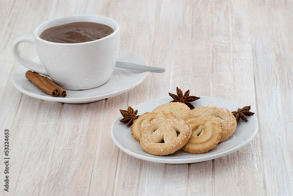 cup of hot chocolate with cookies
