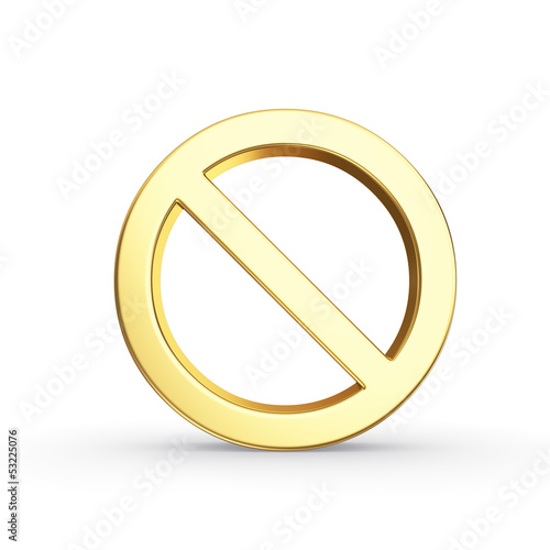 Golden stop symbol isolated with clipping path on white