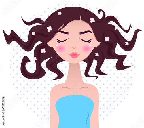 Spa woman with beautiful hair isolated on dotted background
