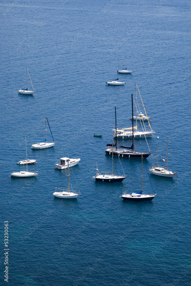 Boats anchored in the bay of Villefranche, French Riviera