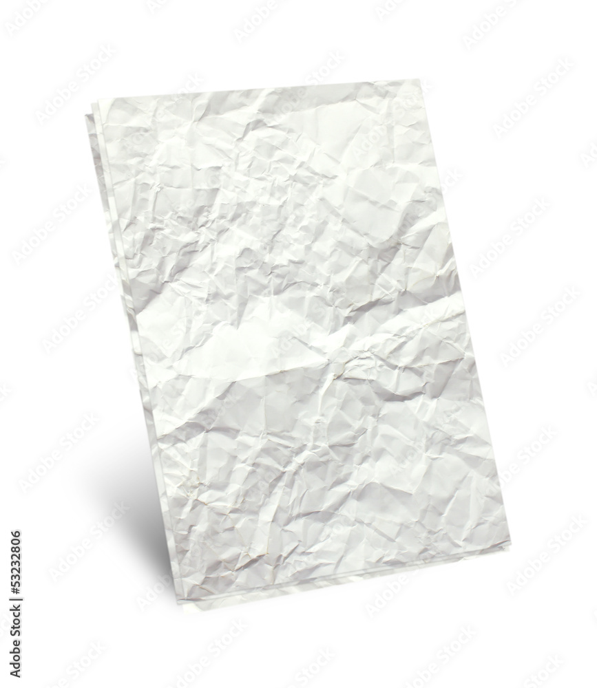 White crumpled paper on white background isolated