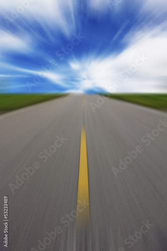 Summer landscape with road and sun