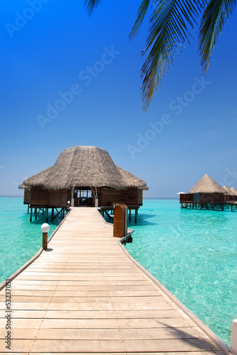 Fototapeta Naklejka Na Ścianę i Meble -  arbor over water for rest. Sea, Maldives