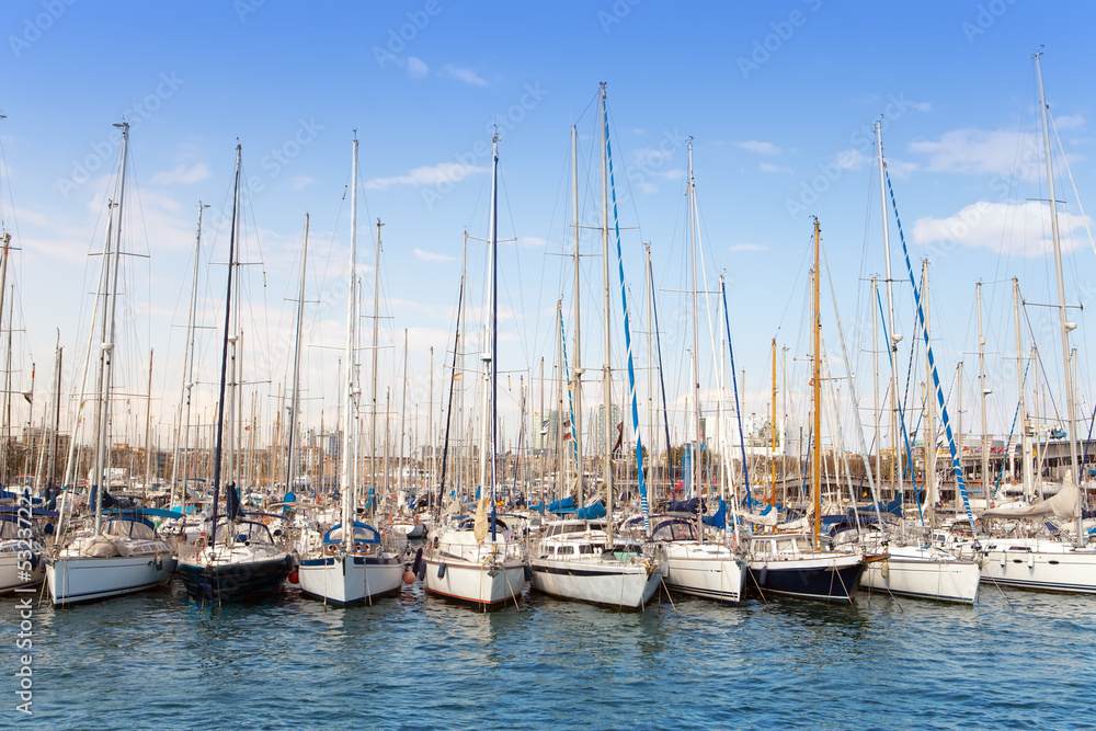 yachts in harbor of Barcelona