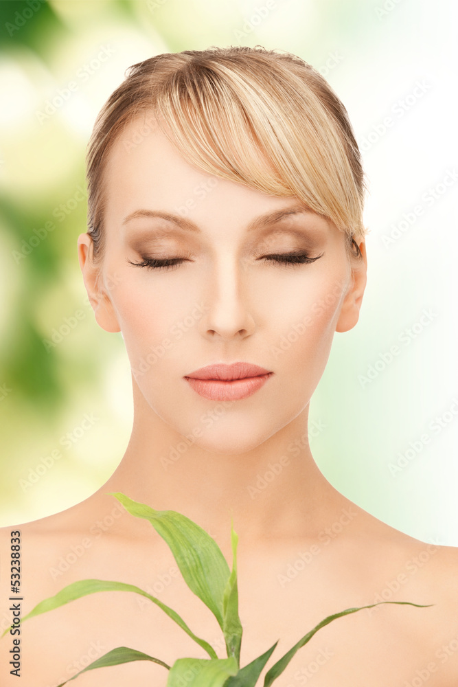 woman with green sprout woman with green sprout