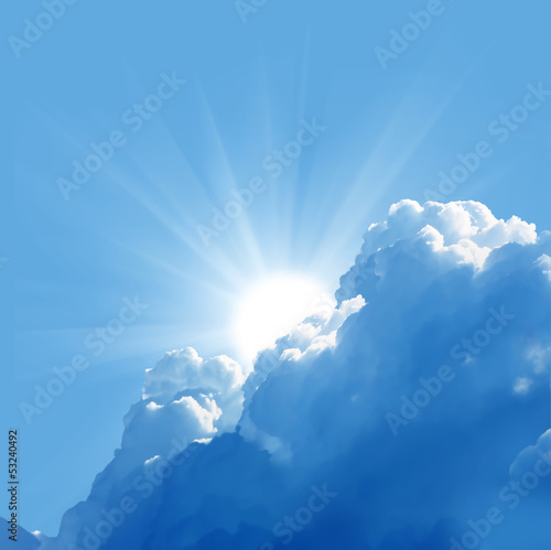 blue sky with sun and beautiful clouds