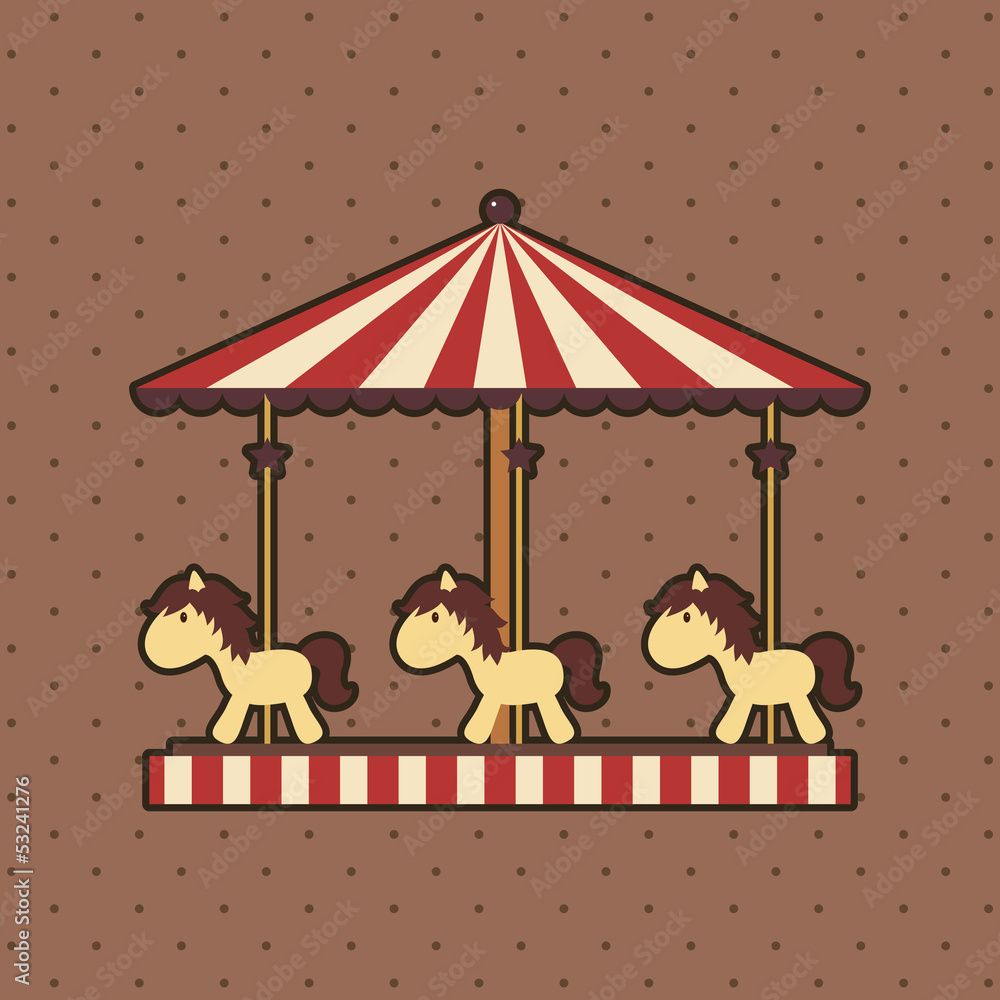 Carousel with ponies on dotted background, Carousel with ponies on dotted background,