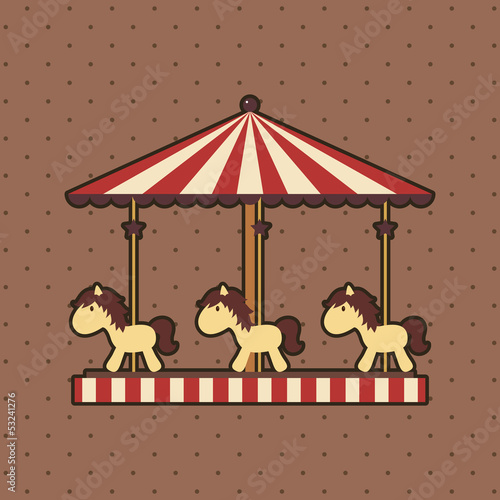 Carousel with ponies on dotted background,