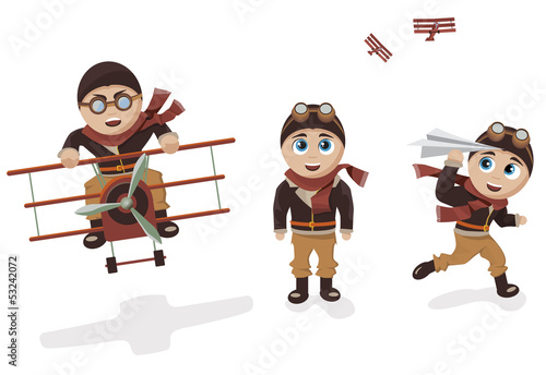 Flyboy Pilot Mascot Character in Three Positions
