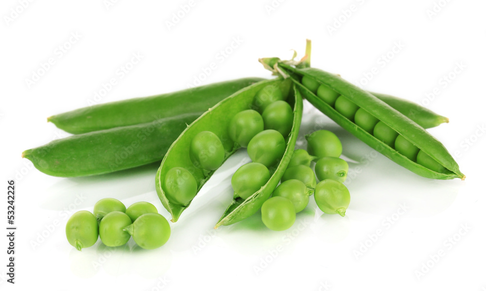 Sweet green peas isolated on white Sweet green peas isolated on white