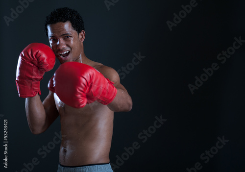 Powerful fighter portrait-isolated on black background
