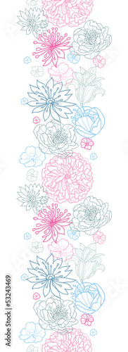 Vector gray and pink lineart florals vertical seamless pattern