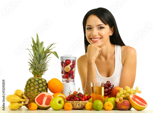 Girl with fresh fruits isol...