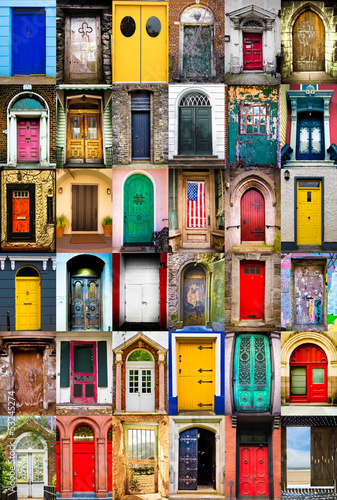 Tapeta Colorful collage of variety of doors