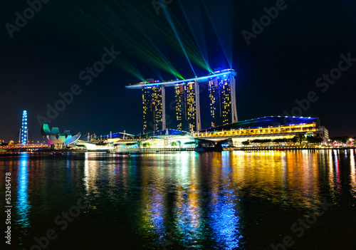 Singapore city skyline at night.