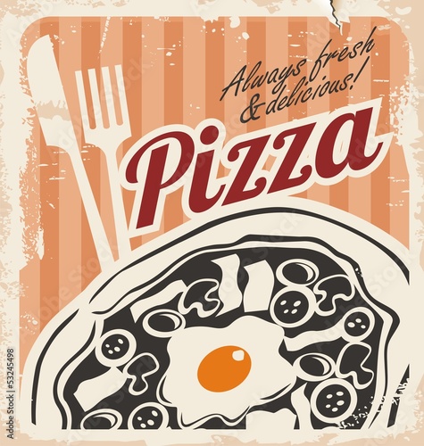 Vintage pizza poster on old paper texture