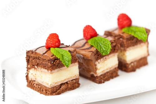 Chocolate Fudge Stripe 3 Layer Cake with Raspberry