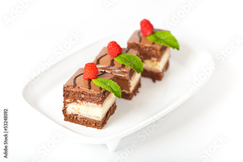 Chocolate Fudge Stripe 3 Layer Cake with Raspberry