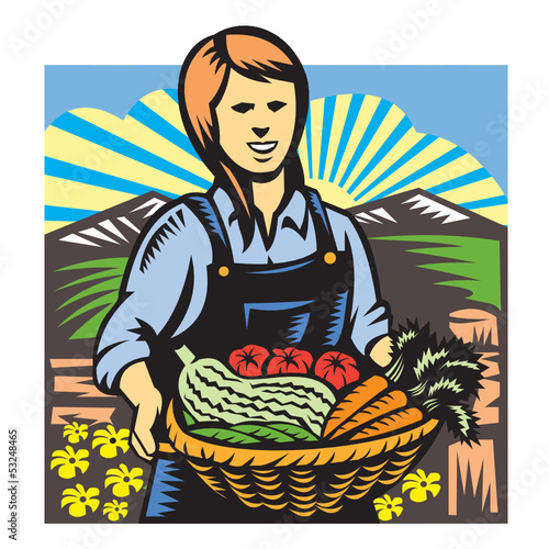 Organic Farmer Farm Produce Harvest Retro