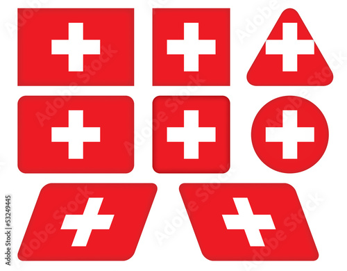 set of buttons with flag of Switzerland