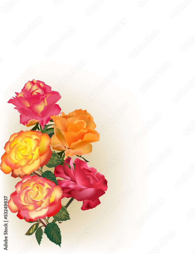 orange and red five roses bouquet