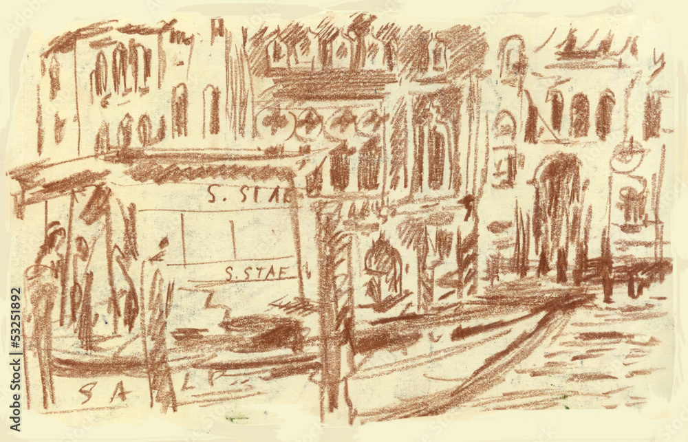 Hand drawn picture of Venice, Grand Canal, San Stae