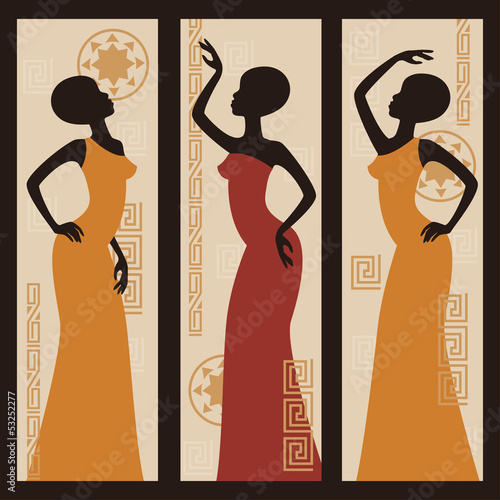 Vector picture of African American woman. Triptych.