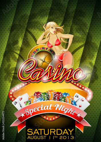 Vector illustration on a casino theme with sexy girl.