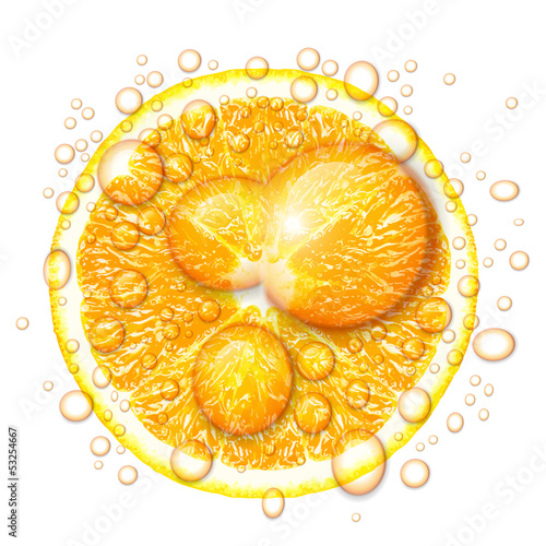 Orange fruit with water drops isolated on white background.