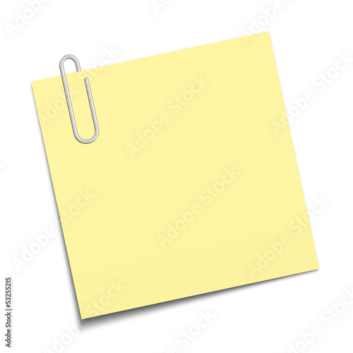 Sticky note clipped with a paperclip