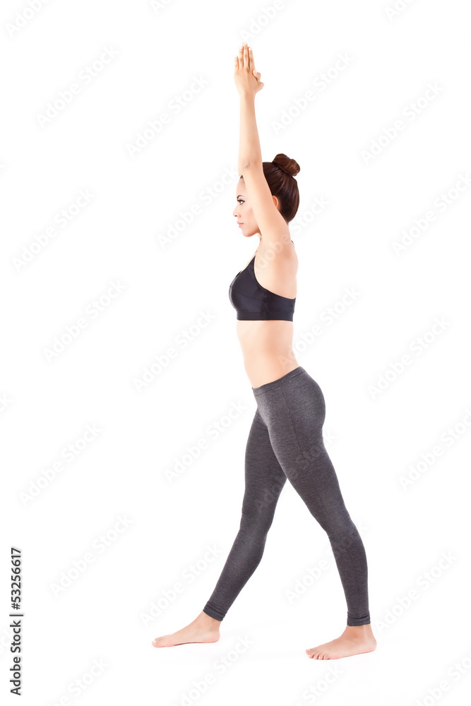 woman making a Yoga pose: Standing Separate Leg Stretching Pose woman making a Yoga pose: Standing Separate Leg Stretching Pose