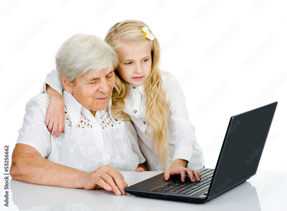 young girl teaching and showing new computer technology young girl teaching and showing new computer technology