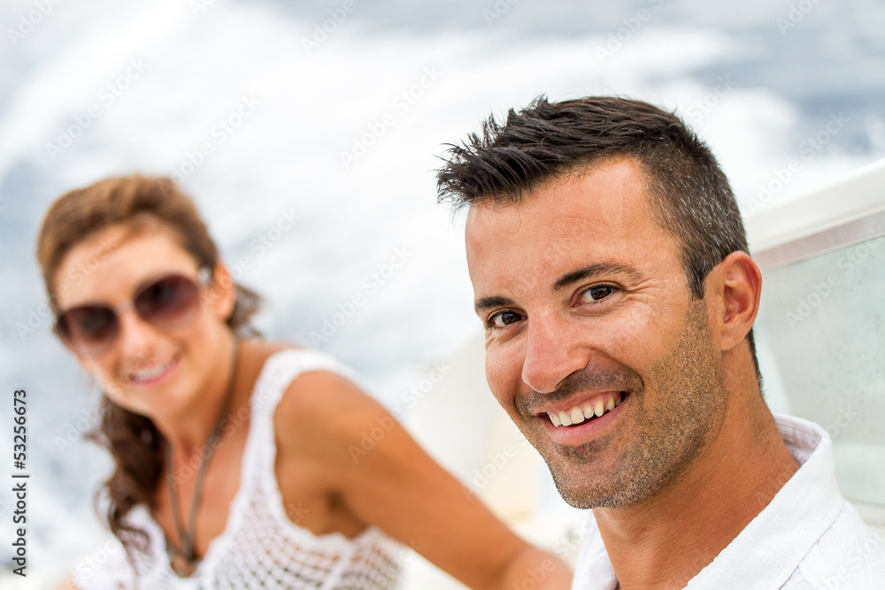 picture of happy young couple on a yacht picture of happy young couple on a yacht
