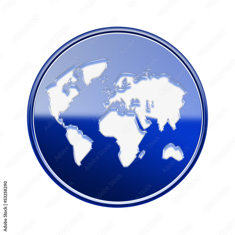 World icon glossy blue, isolated on white background